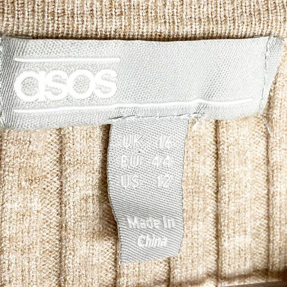 ASOS Womens Size 12 Tan Ribbed Cropped Sweater Long Sleeve Crewneck - Picture 6 of 8